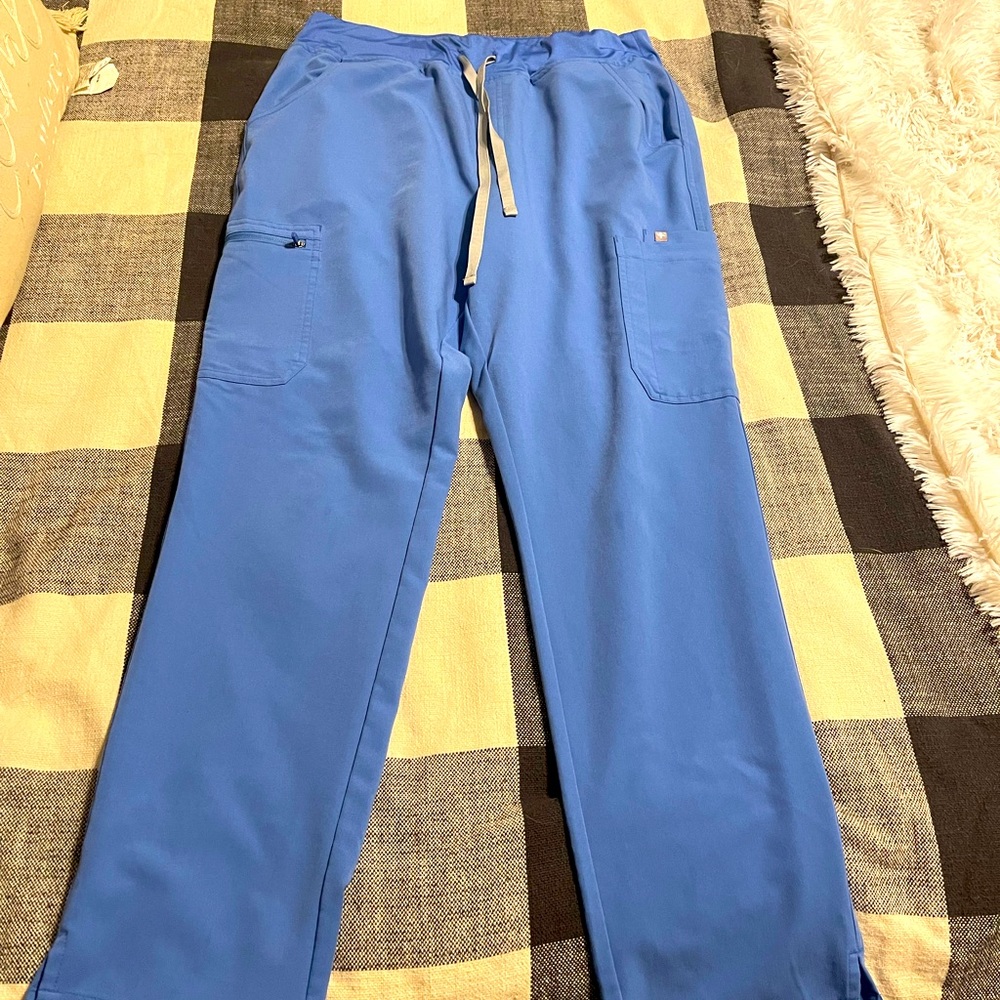 Figs women’s high waisted yola skinny pants, size large, ceil blue
